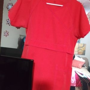 Scrub top. Coral/red color